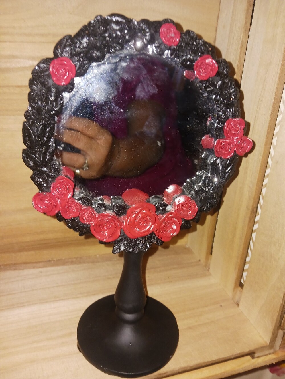 Beautiful Black and Red Rose Accent Vanity Mirror